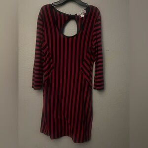 Derek Heart Large stretch red and black stripe dress with cutout